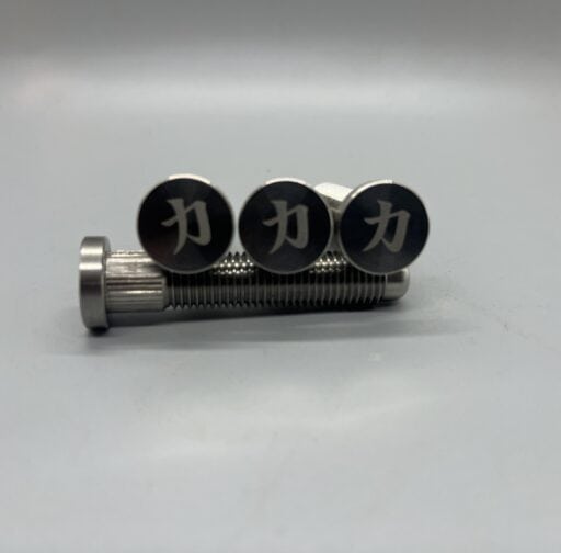 Precision motorcycle bolt with custom logo for enhanced performance and durability.