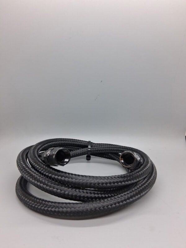 High-quality 6-foot black hose with straight fittings, ideal for hydraulic or industrial applications. Durable, flexible, and designed for reliable performance in demanding environments.