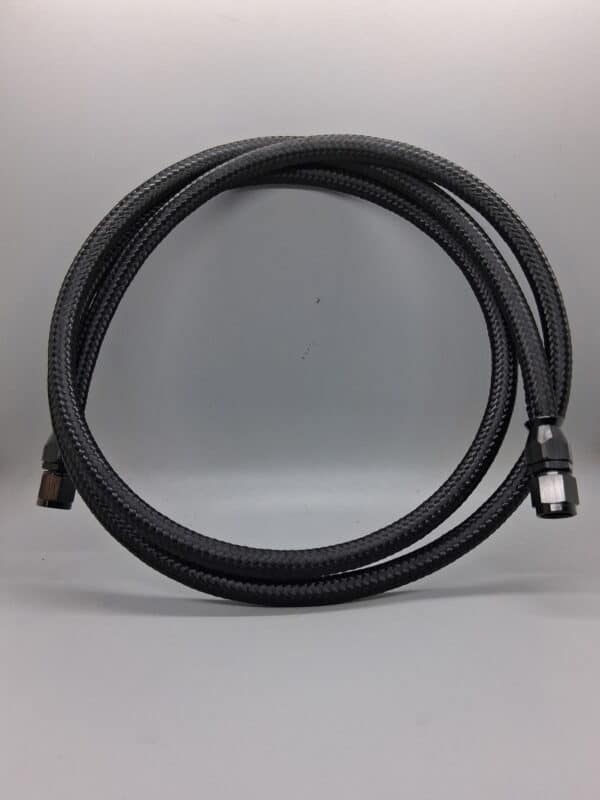 High-quality 6-foot black hose with straight fittings, ideal for automotive and performance applications. Designed for durability and reliable fluid transfer in Willpowered Performance setups.