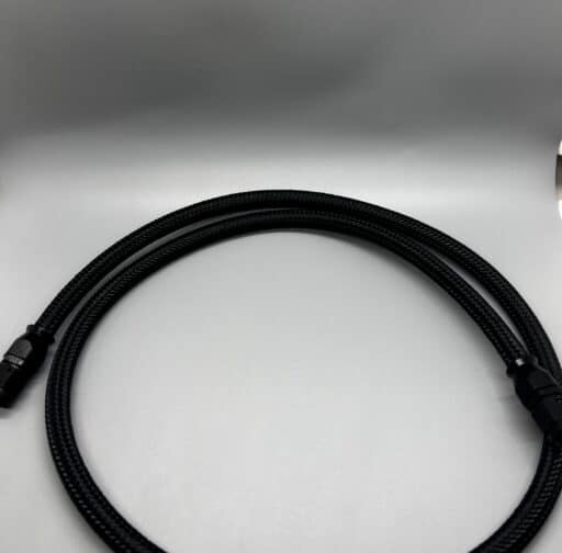 3 AN black hose with straight fittings, ideal for performance automotive applications, displayed on a white background.